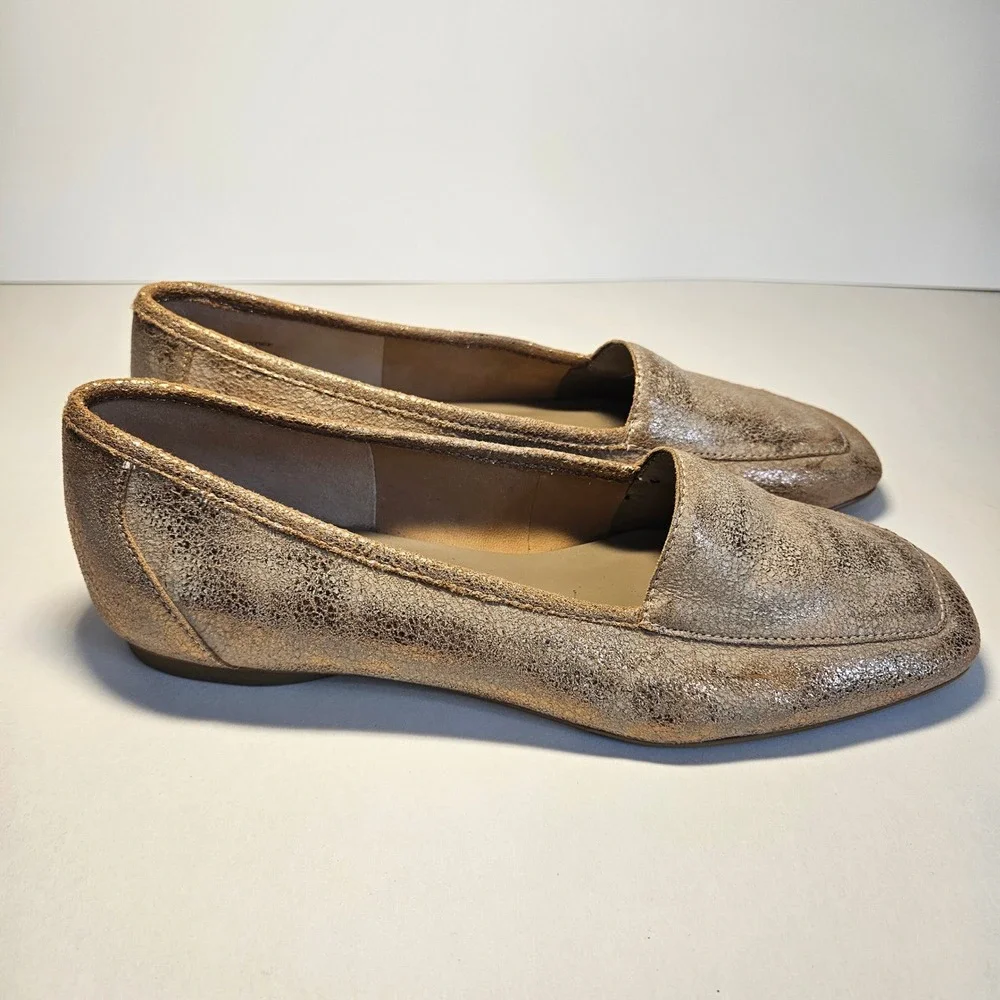 Donald Pliner Deedee Metallic Bronze Crackle Square Toe Loafers Shoes Womens 6M
